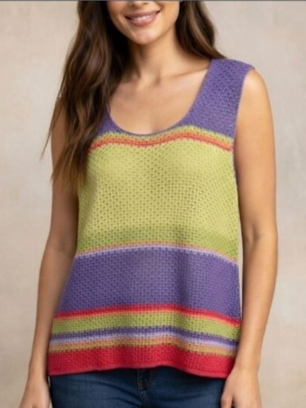 First Issue By Liz Claiborne Multicolor Pastel Striped Knit Tank Top Size XL